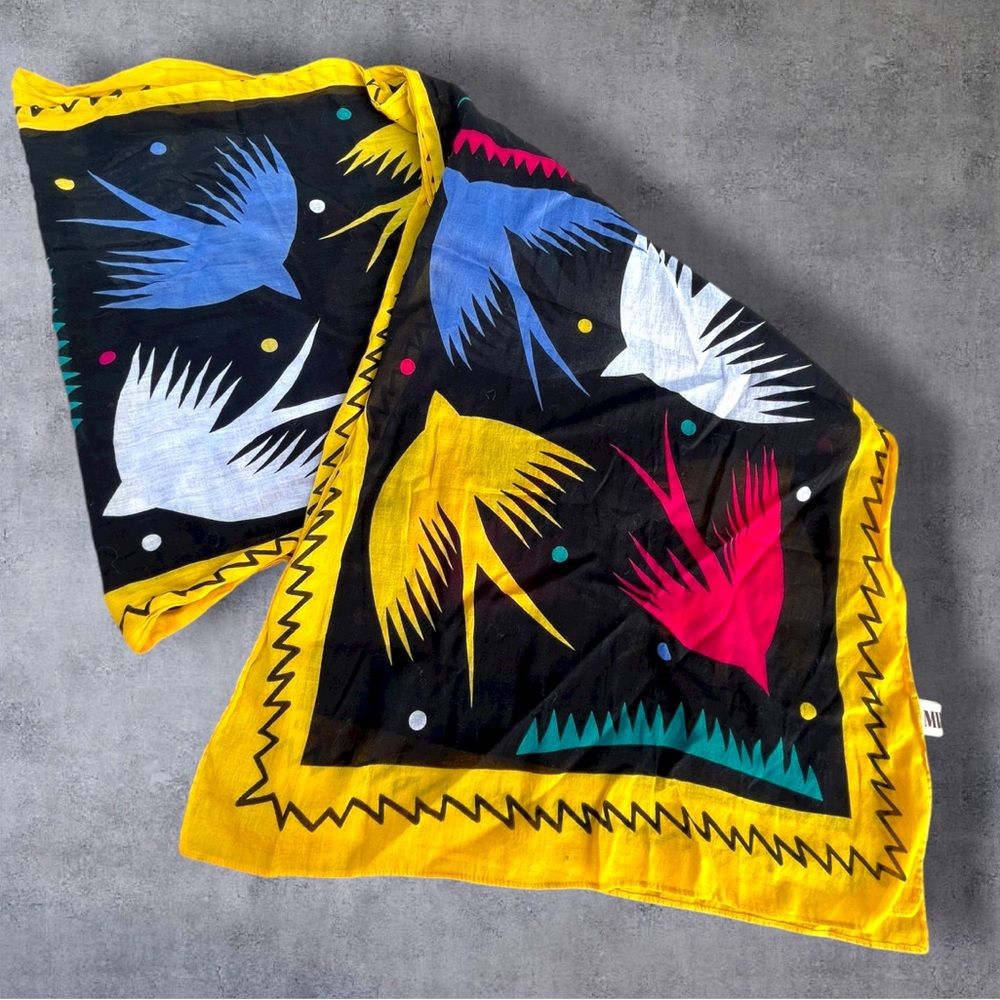 Vintage MIKa Made in Japan Swallow Birds Scarf 30”x60” 100% Cotton